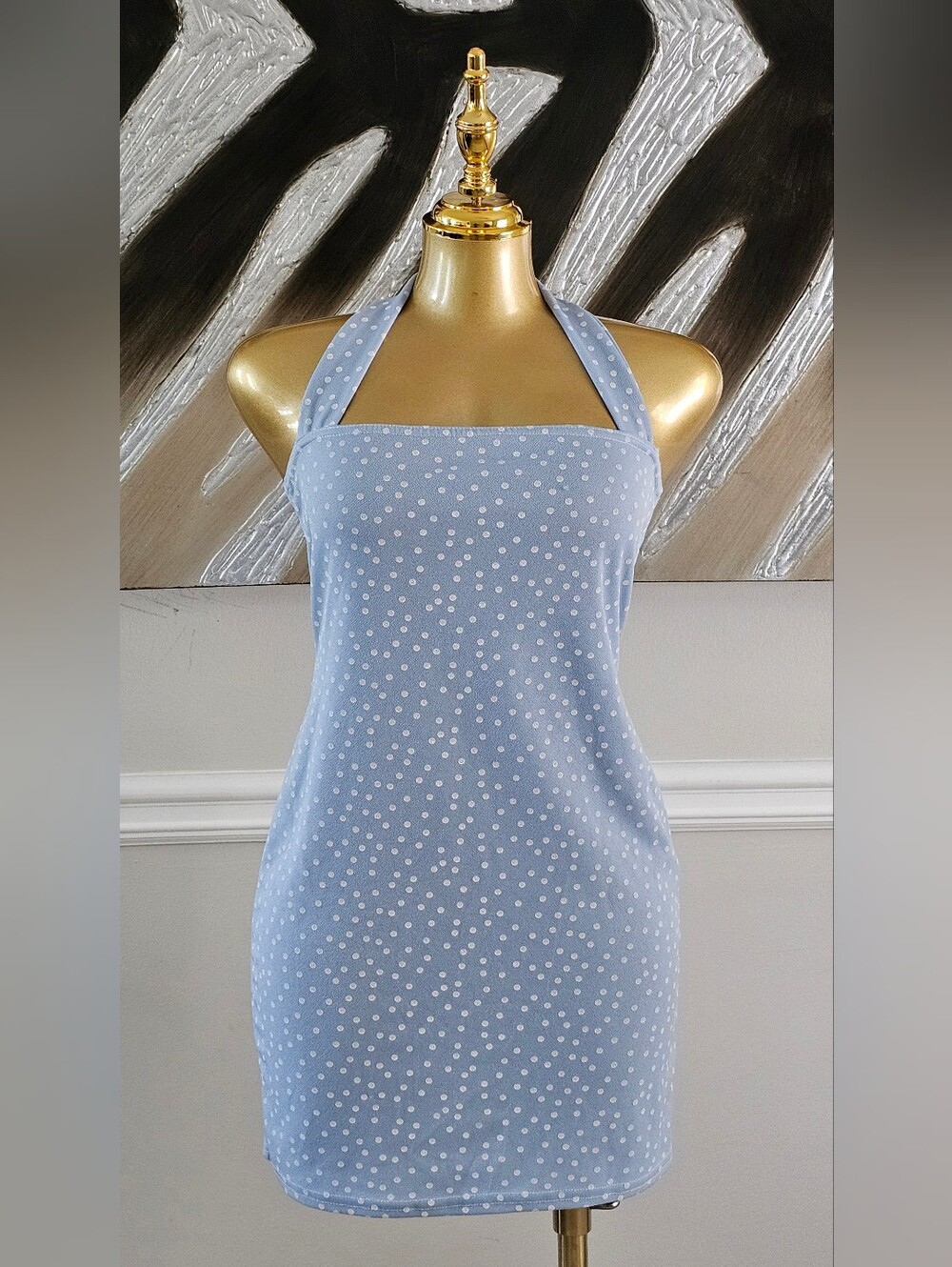 Missguided Blue Polka Dot Halter Mini Dress Women's US 8 Bodycon Dress